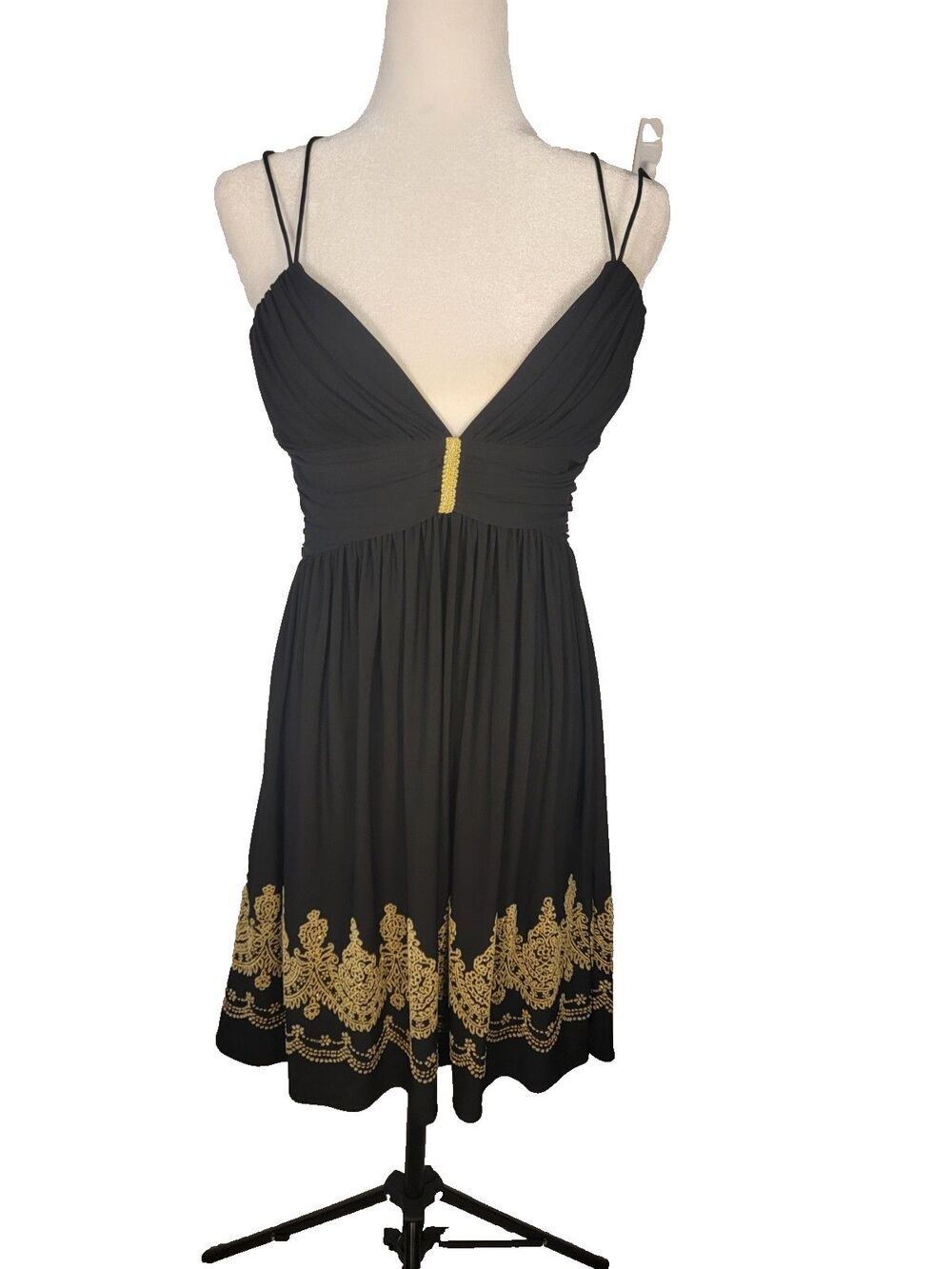 Cache Little Black Fit & Flare Party Dress Gold Sequin Bead Like Detail Fits S
